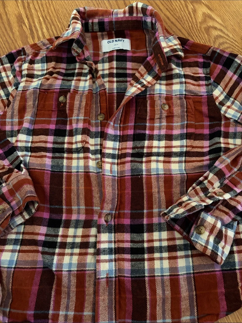 Old Navy Plaid Button-Down Shirt Jacket - Rust, Pink, Black